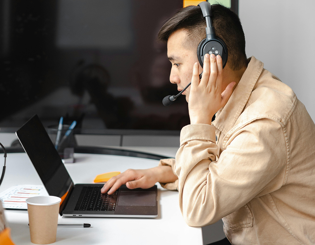 Offshore professional working attentively at their desk